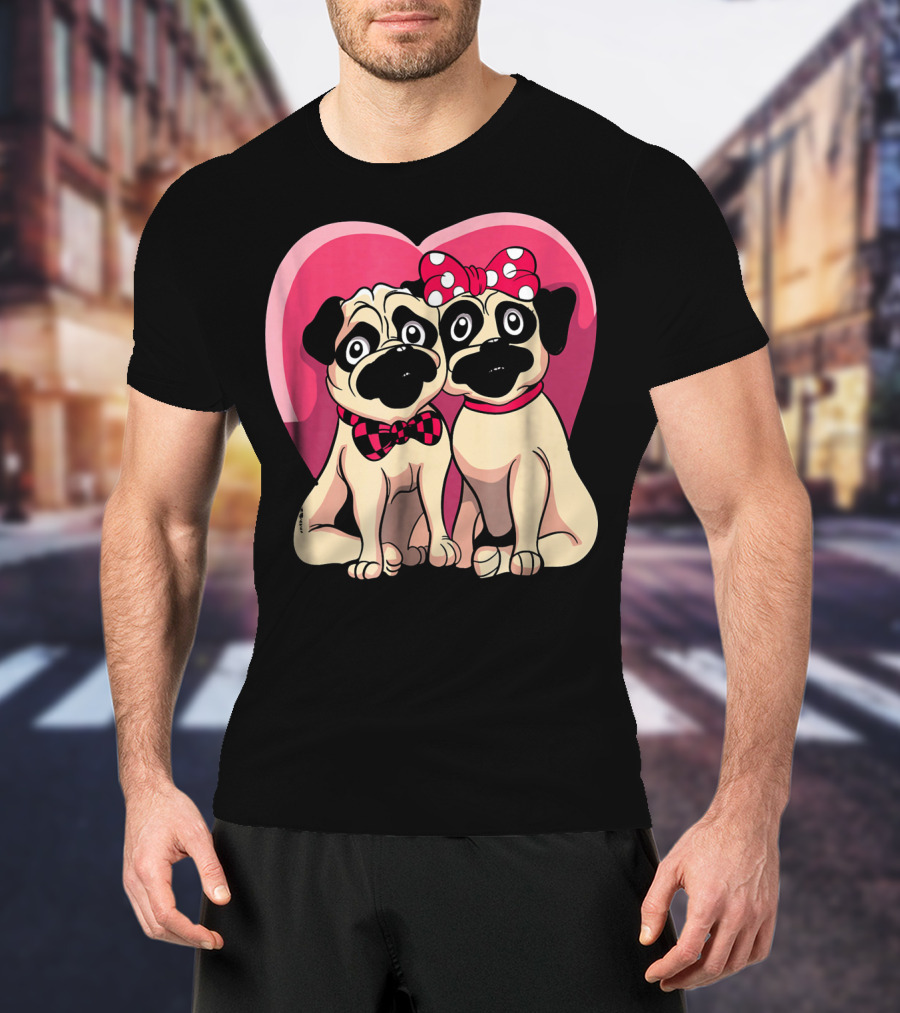 Cute Pug Valentine Puppy Love Co Heart Bow Tie Bow T-Shirt