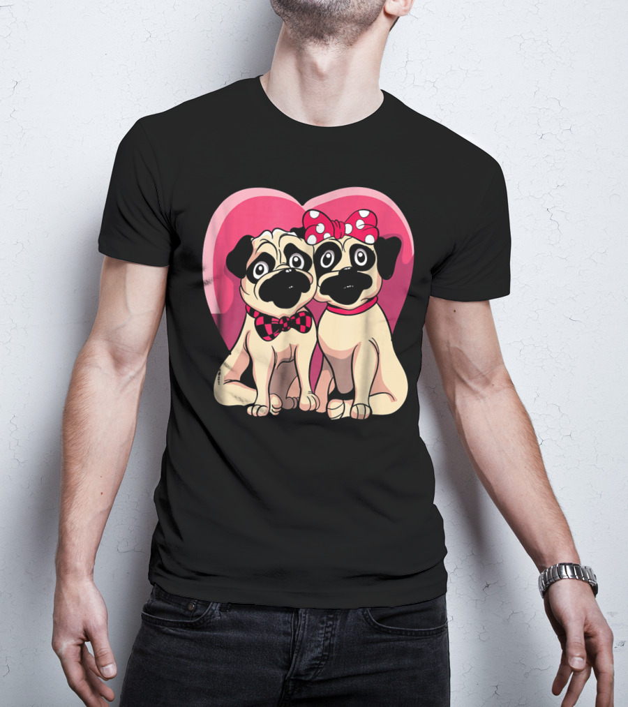 Cute Pug Valentine Puppy Love Co Heart Bow Tie Bow T-Shirt