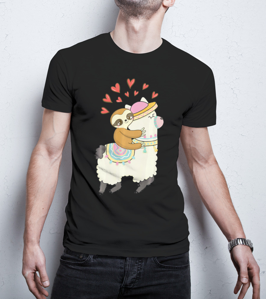 Cute Sloth Riding Llama Heart Va Love Llama Adventure T-Shirt
