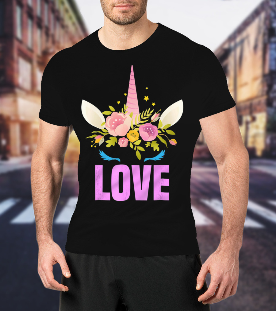 Love Cute Unicorn Face Valentine Day T-Shirt