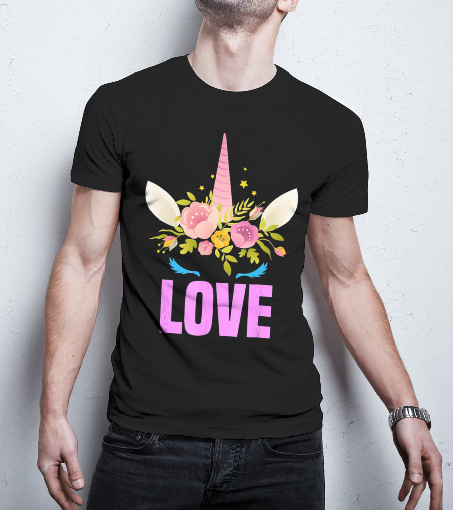 Love Cute Unicorn Face Valentine Day T-Shirt