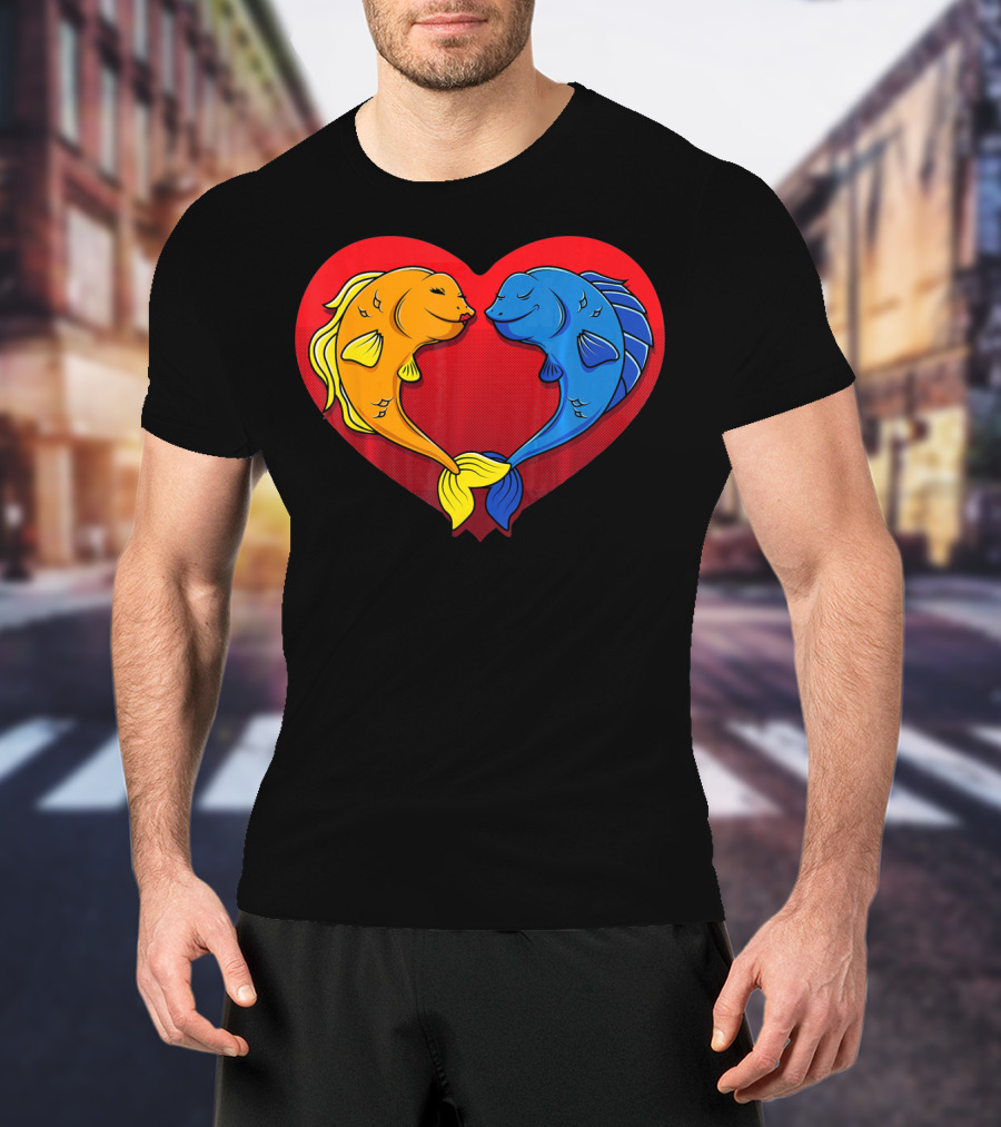 Cute Valentines Day Fish In Heart Fishing T-Shirt