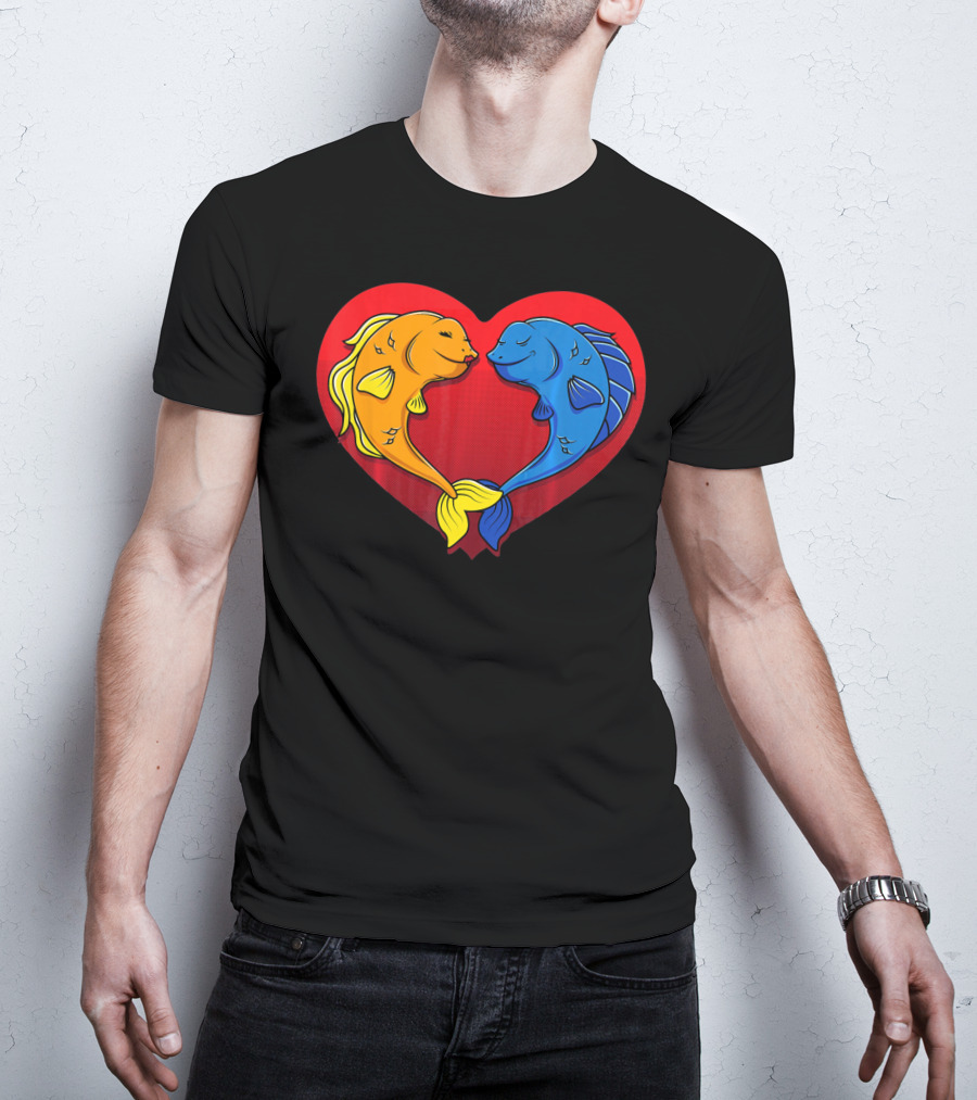 Cute Valentines Day Fish In Heart Fishing T-Shirt