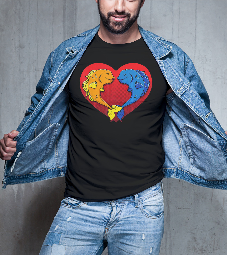 Cute Valentines Day Fish In Heart Fishing T-Shirt