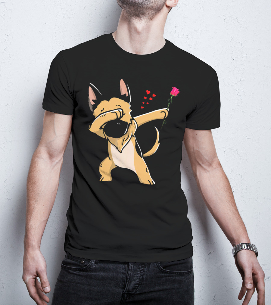 Dabbing German Shepherd With Rose And Hearts Valentines T-Shirt