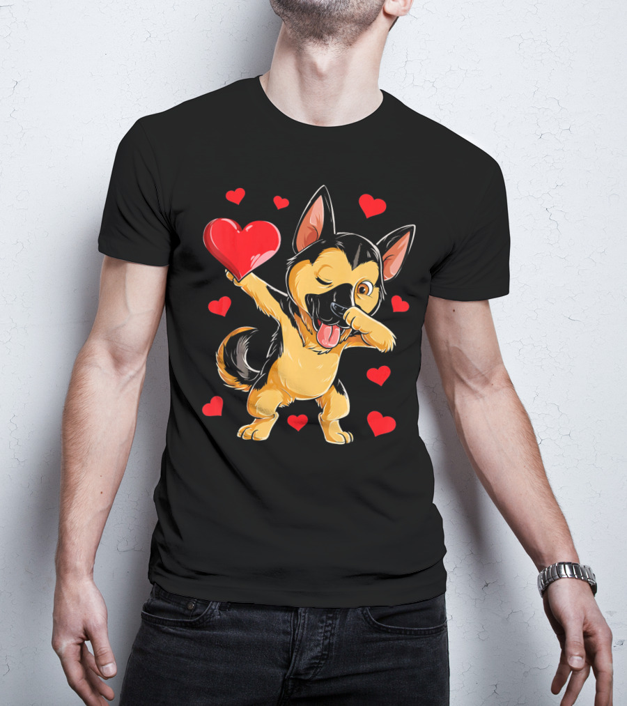 Valentines Day Dabbing German Shepherd With Hearts T-Shirt