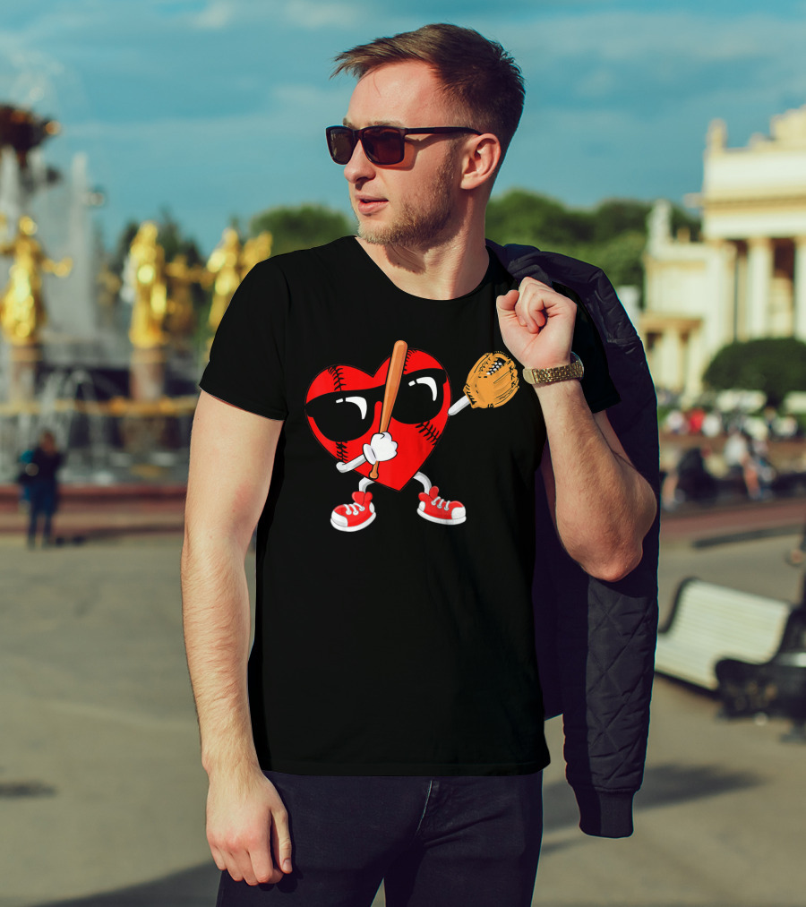 Dabbing Heart Baseball Love Valentines Sunglasses And Sneakers T-Shirt