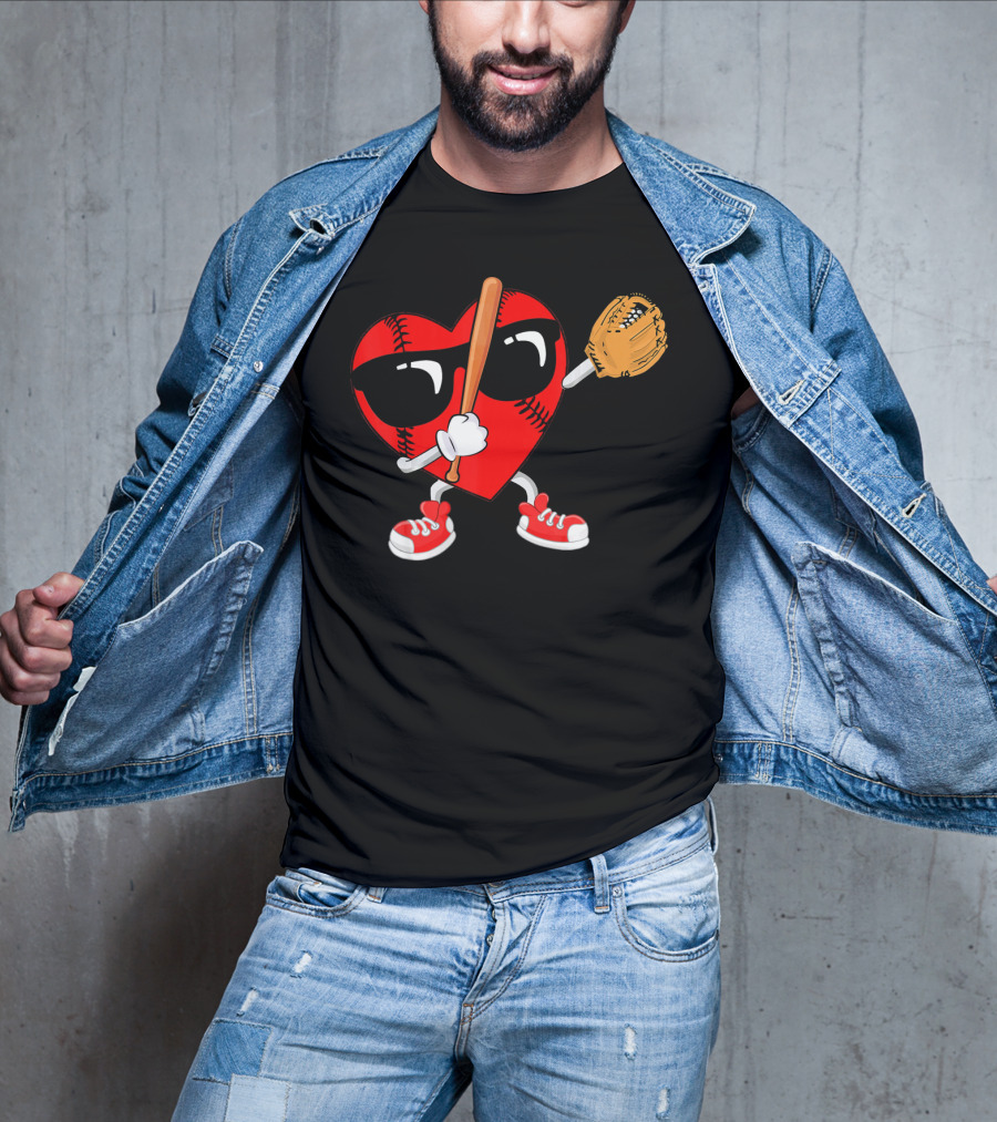 Dabbing Heart Baseball Love Valentines Sunglasses And Sneakers T-Shirt