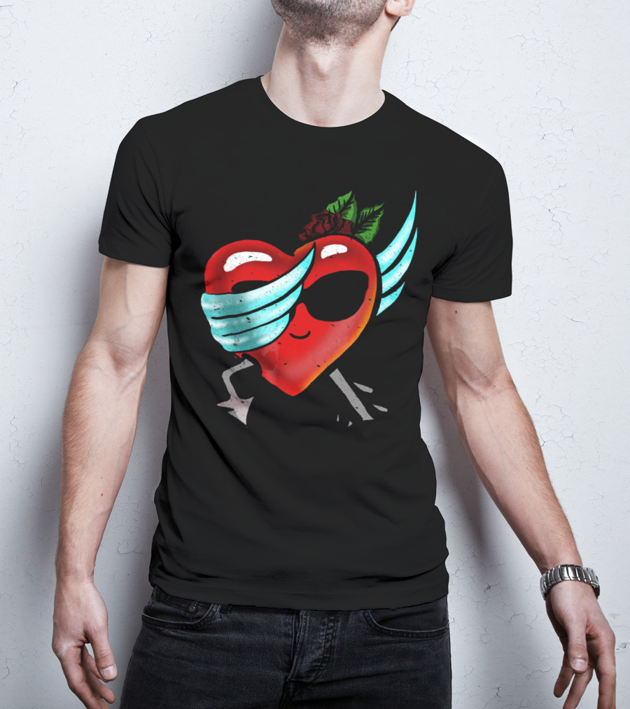 Playful Dabbing Heart With Wings Funny Valentines Day T-Shirt