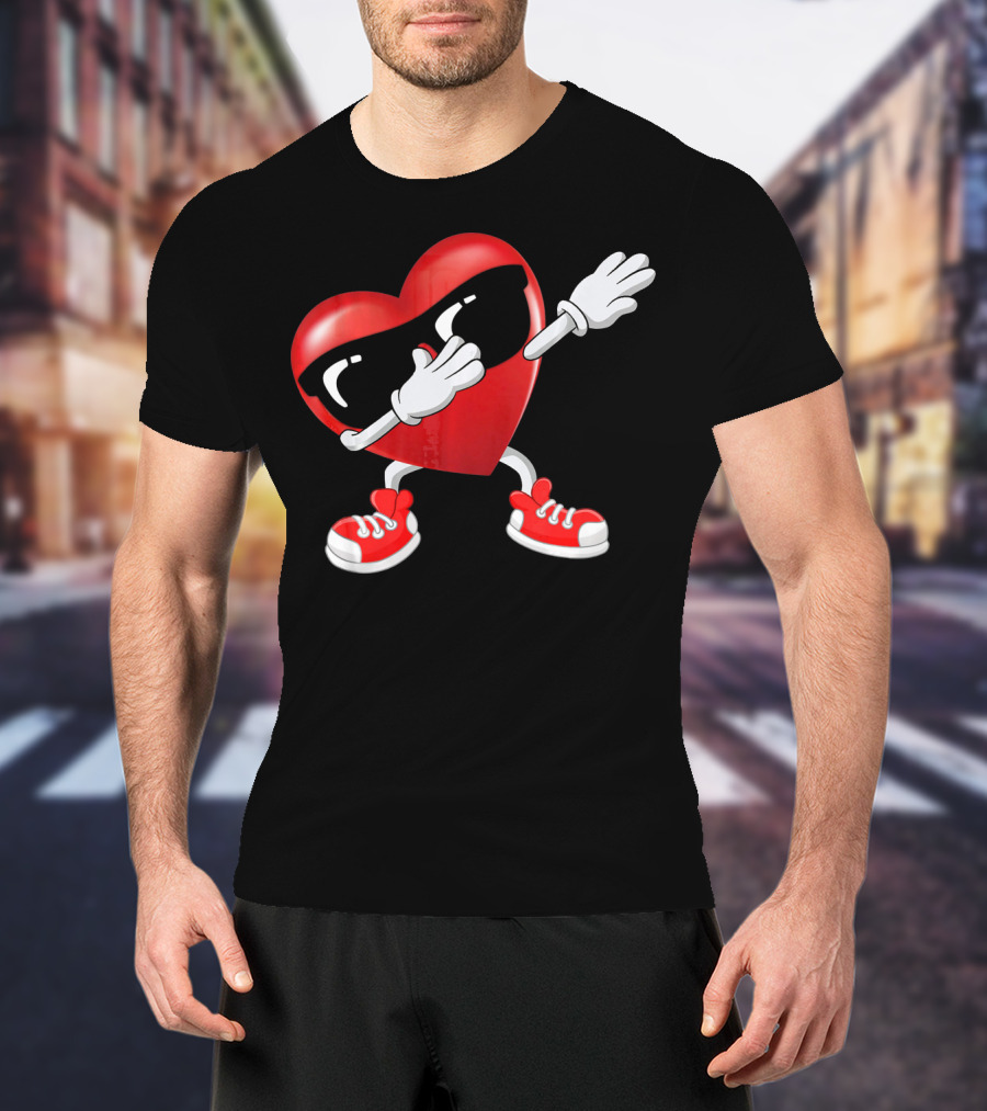 Dabbing Heart Sunglasses Valentines Day Boy T-Shirt