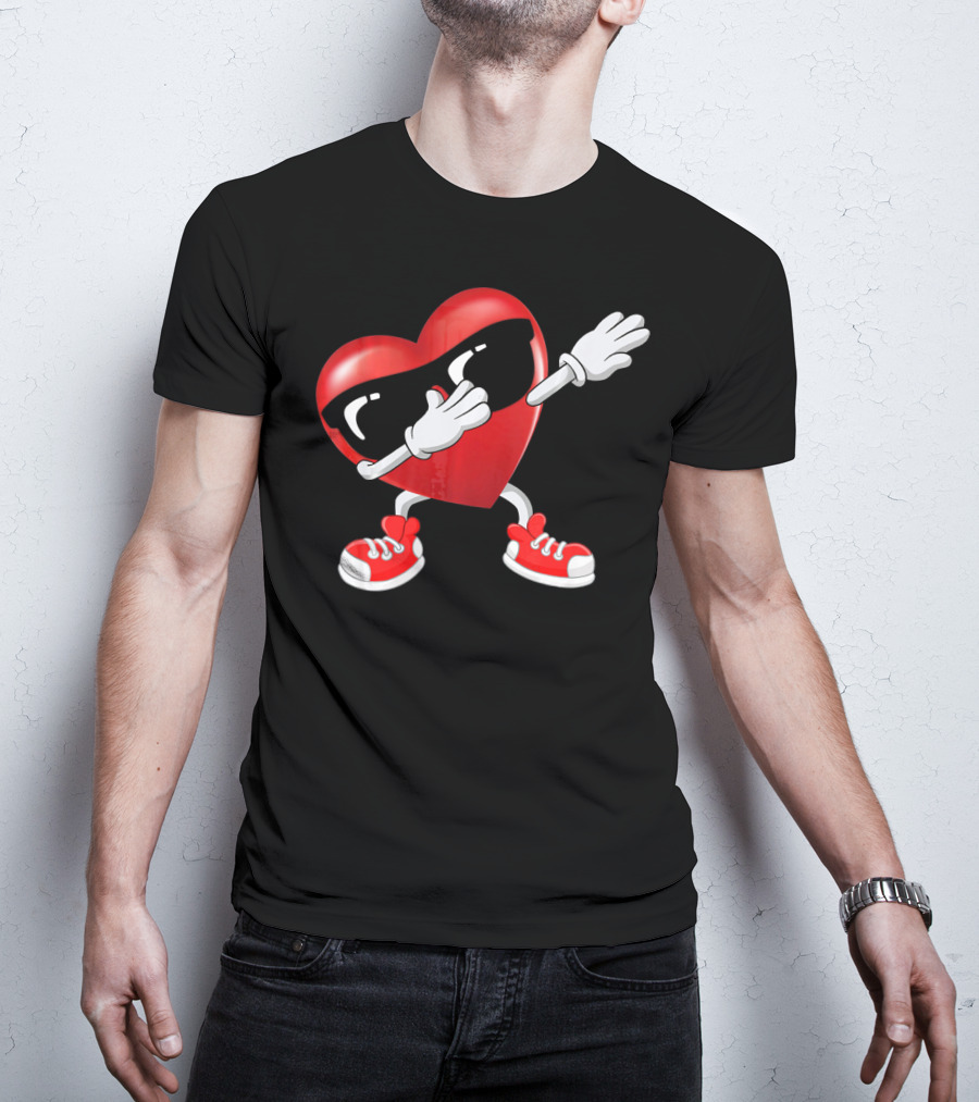 Dabbing Heart Sunglasses Valentines Day Boy T-Shirt