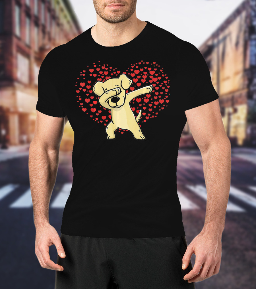 Dabbing Labrador Retriever Dog With Heart Of Valentine T-Shirt