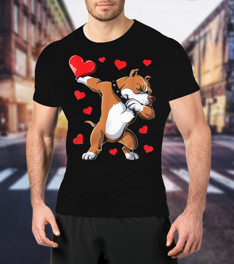 Valentines Day Dabbing Pit Bull With Hearts T-Shirt