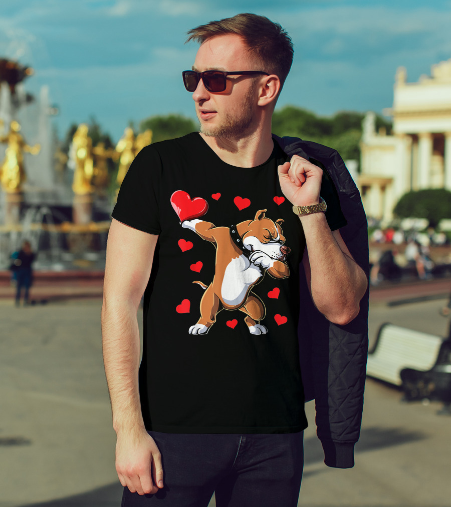 Valentines Day Dabbing Pit Bull With Hearts T-Shirt