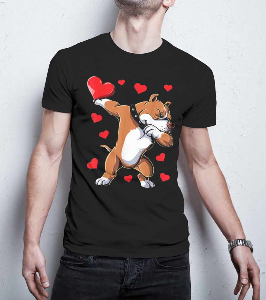 Valentines Day Dabbing Pit Bull With Hearts T-Shirt