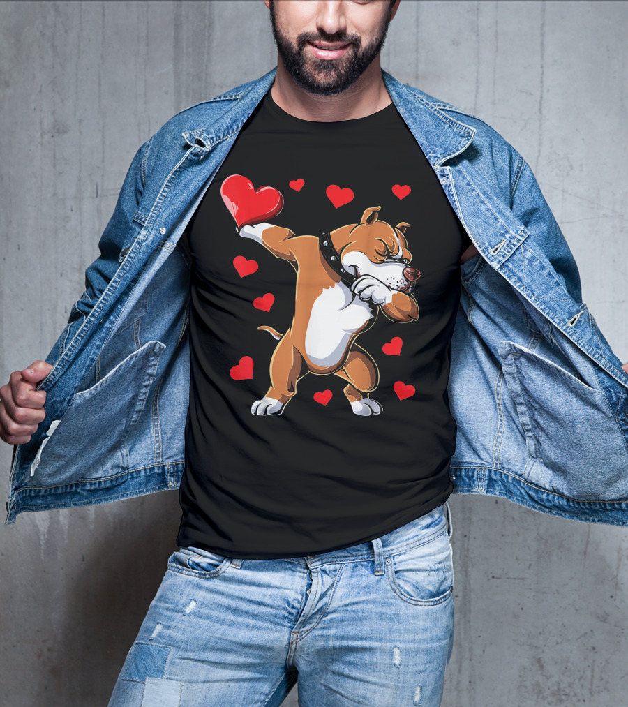 Valentines Day Dabbing Pit Bull With Hearts T-Shirt