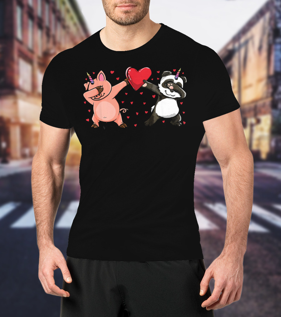 Dabbing Piggycorn Pandicorn Holding Heart Valentine T-Shirt