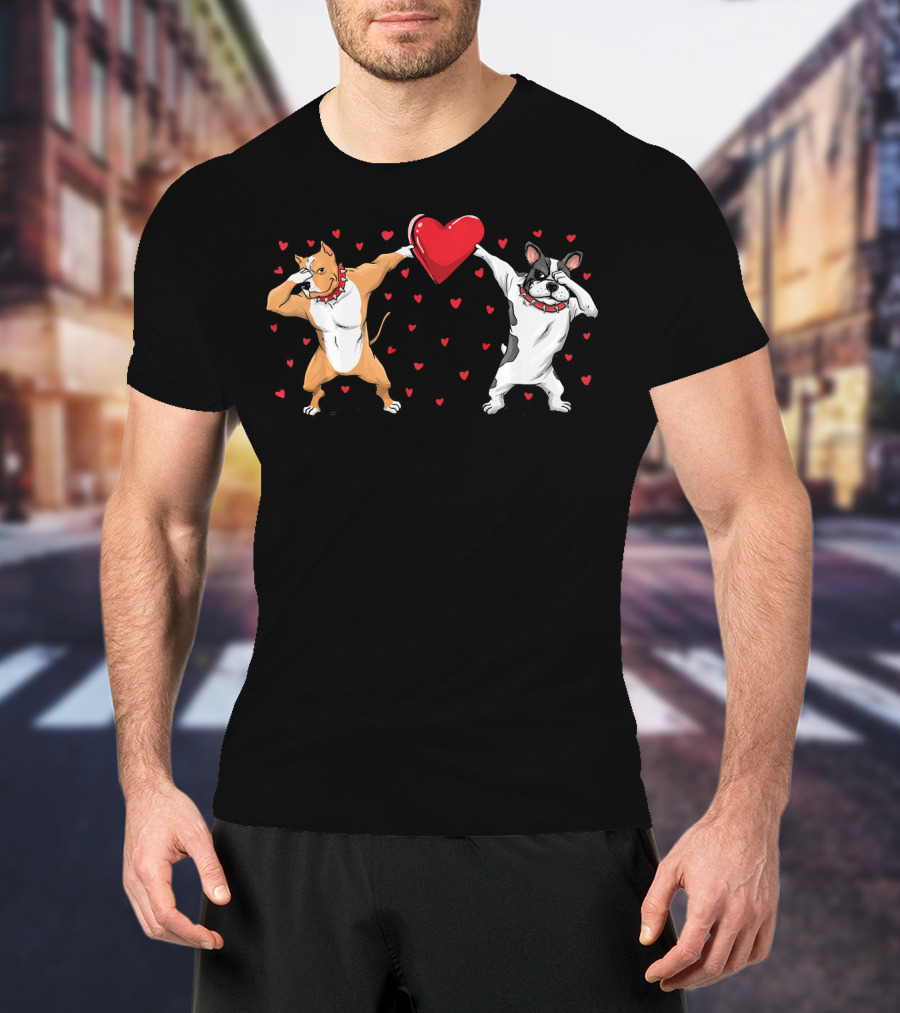 Pitbull Bulldog Dabbing With Heart Valentines T-Shirt