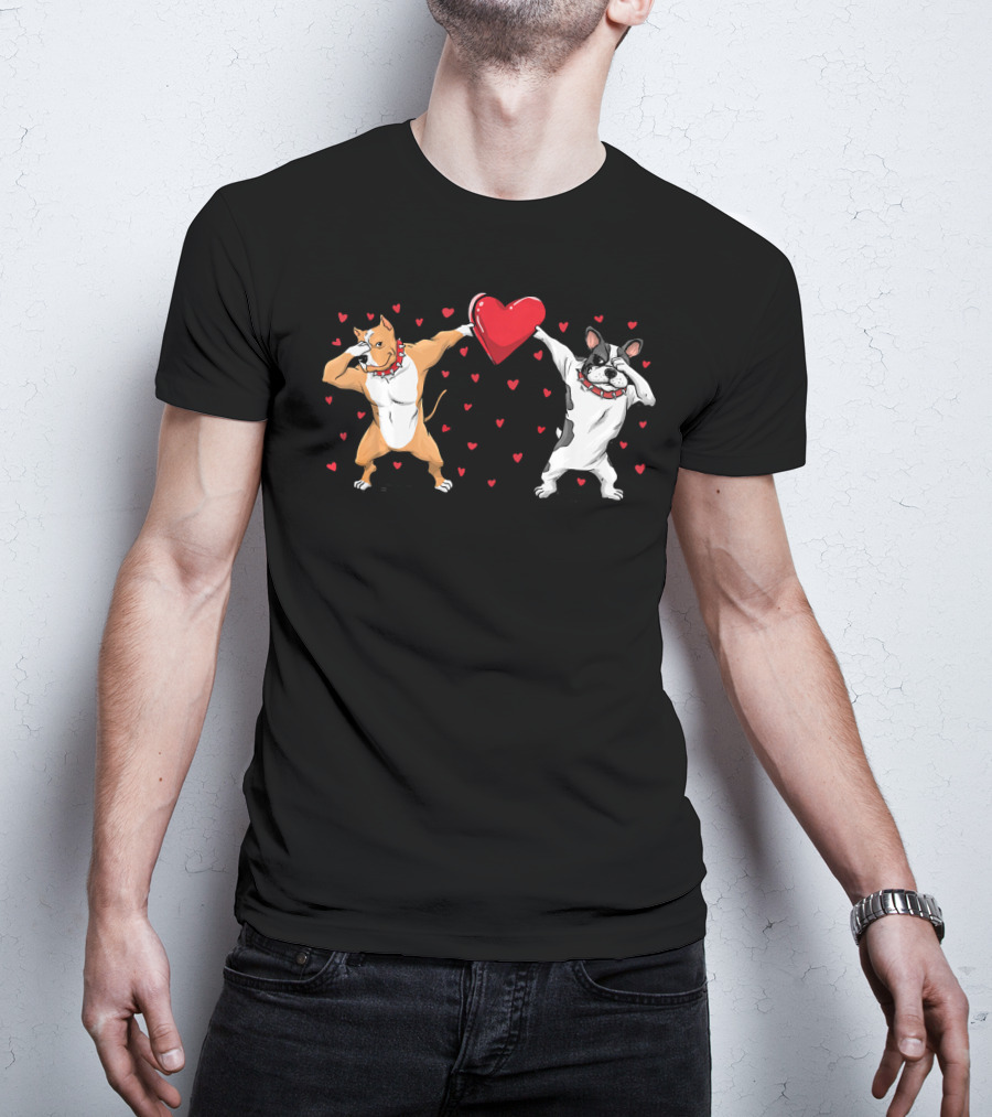 Pitbull Bulldog Dabbing With Heart Valentines T-Shirt
