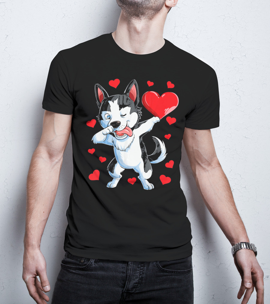 Siberian Husky Dabbing Valentine Heart Fun T-Shirt