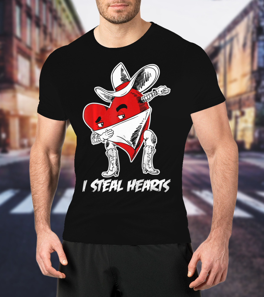 Dabbing Cowboy Heart I Steal Hearts Valentine's Vintage T-Shirt