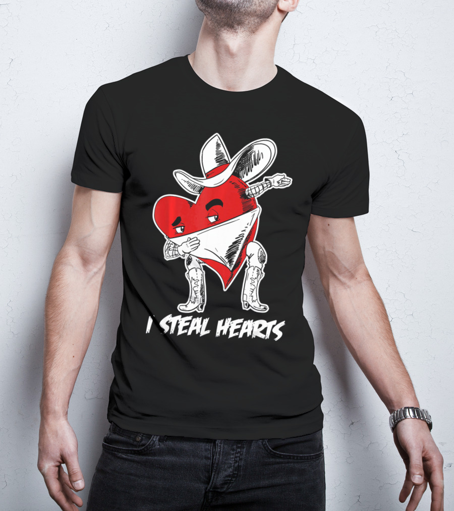 Dabbing Cowboy Heart I Steal Hearts Valentine's Vintage T-Shirt