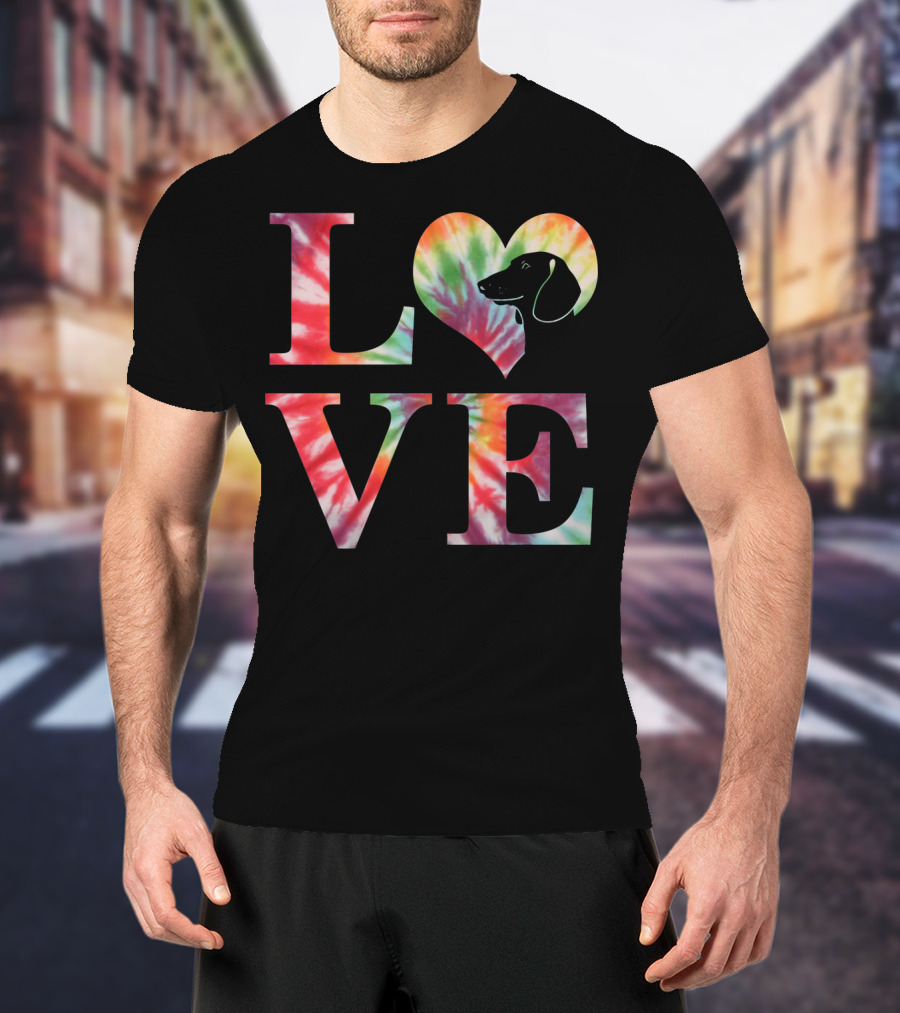 Dachshund Dog Love Tie Dye Valentines T-Shirt