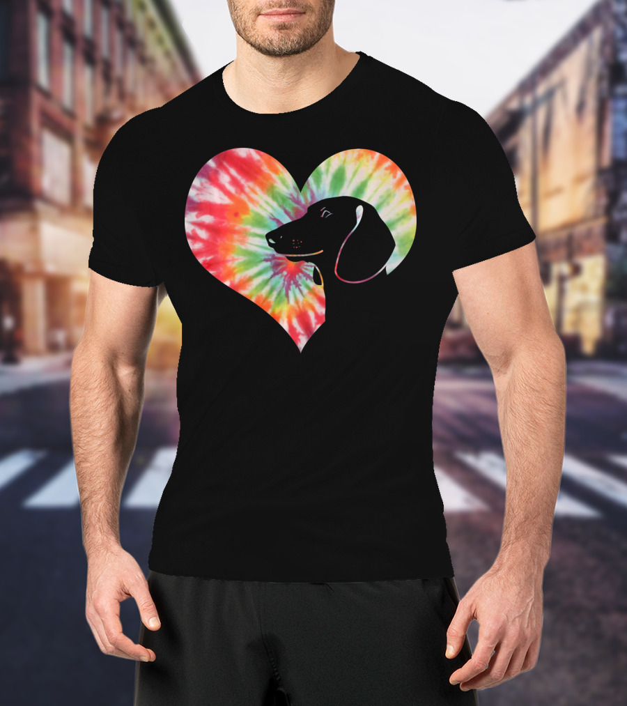 Dachshund Dog Heart Tie Dye Valentines T-Shirt