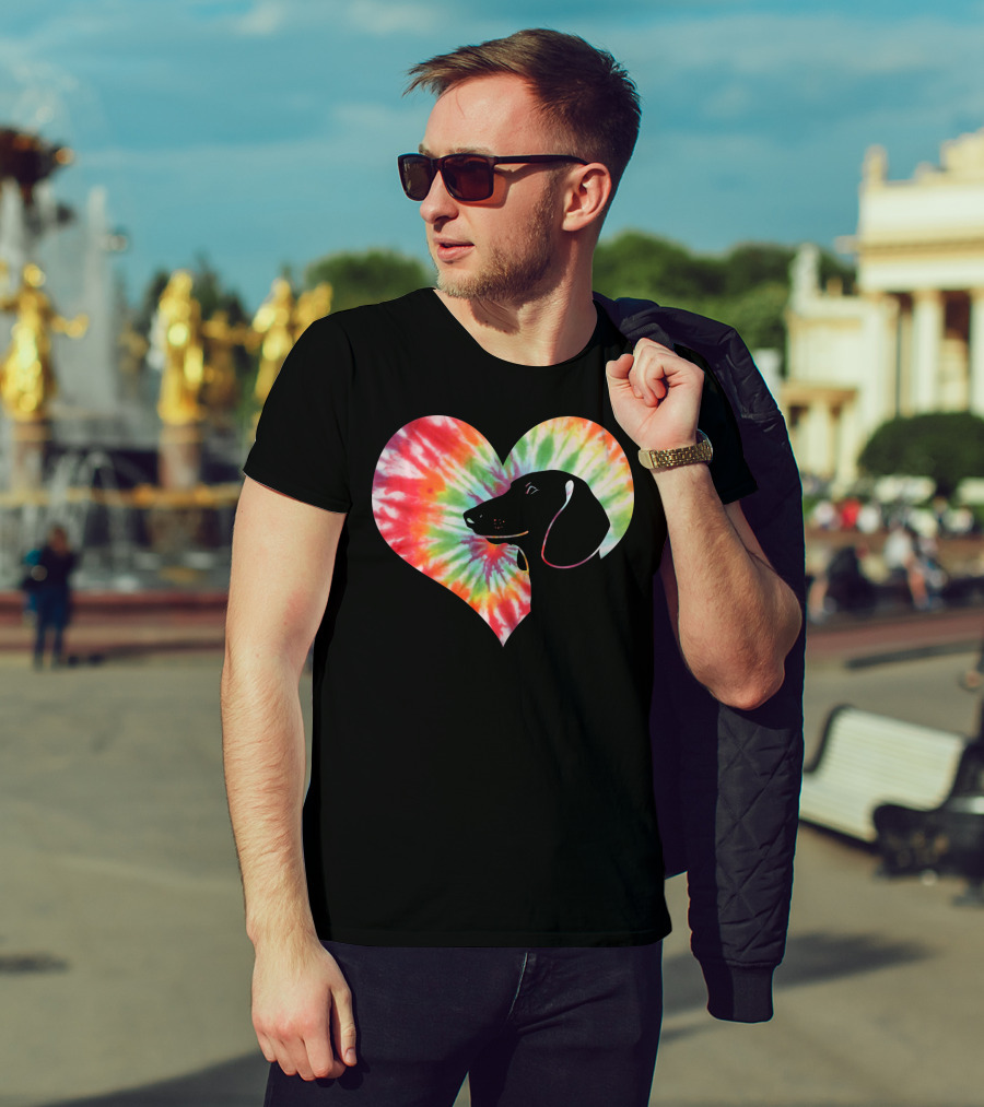 Dachshund Dog Heart Tie Dye Valentines T-Shirt