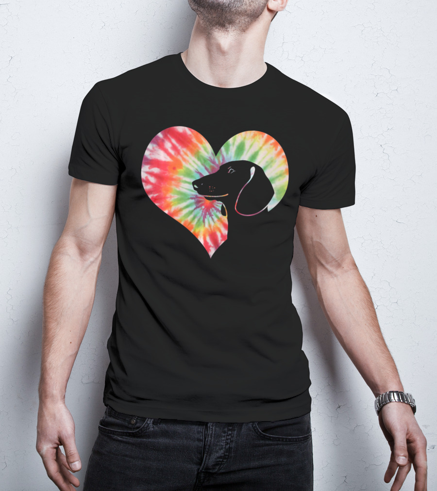 Dachshund Dog Heart Tie Dye Valentines T-Shirt