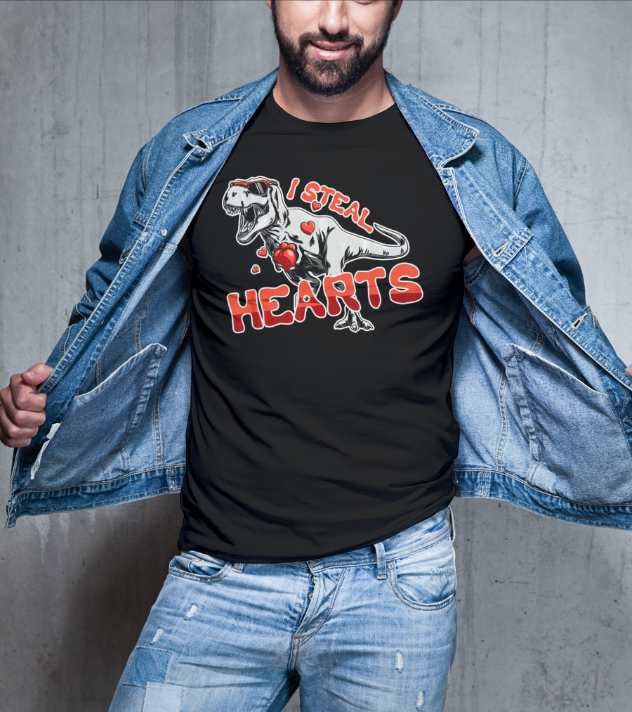 Dinosaur I Steal Hearts Valentine T-Shirt