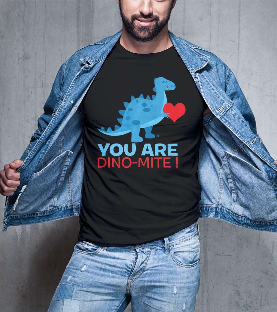 You Are Dino-Mite Blue Dinosaur Holding Heart T-Shirt