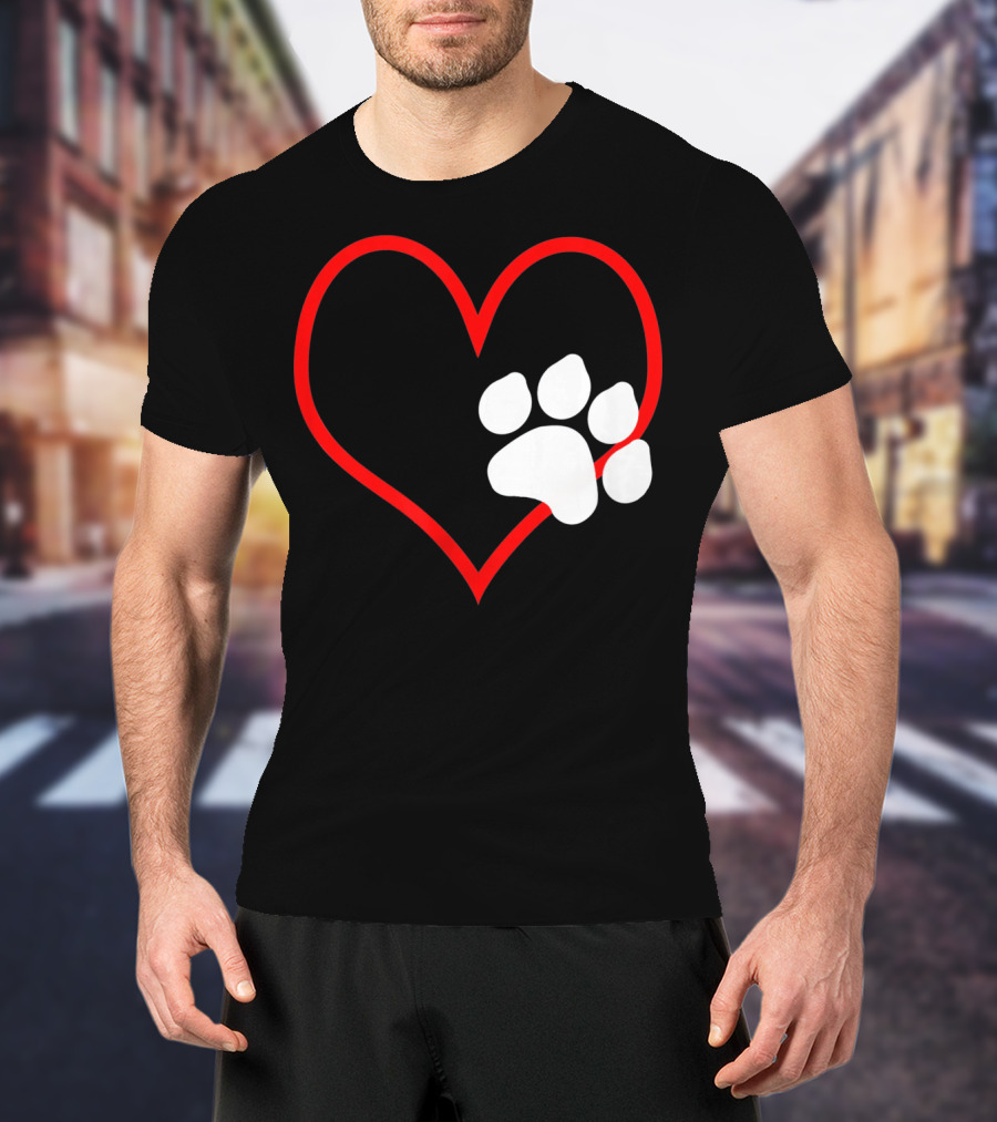 Dog And Cat Owner Valentine's Day Heart With Paw Prints T-Shirt