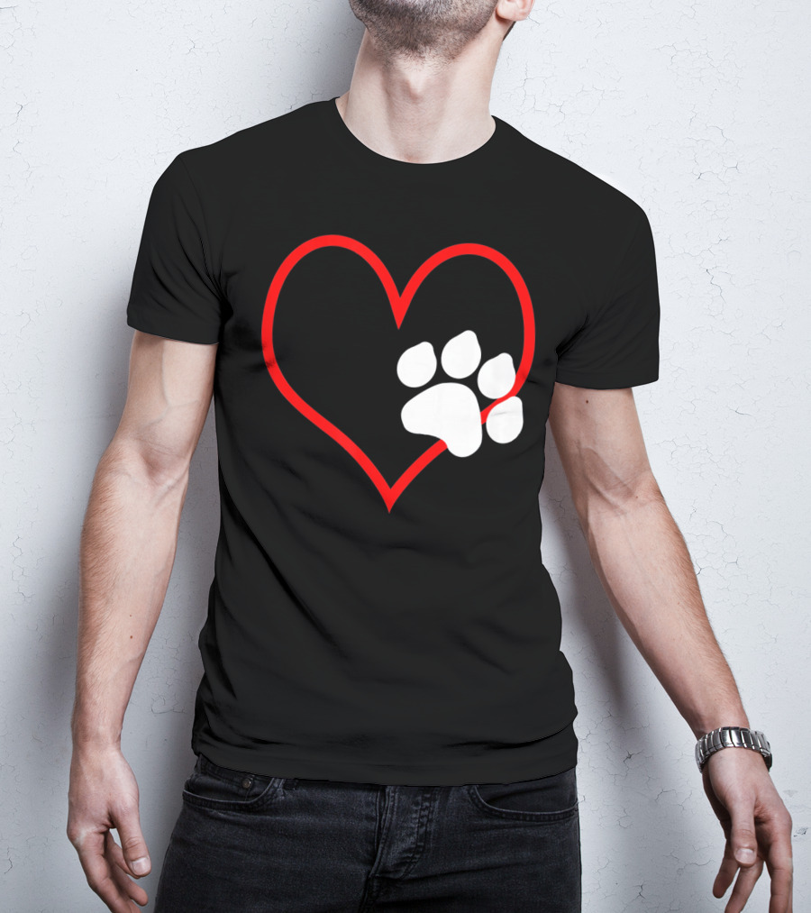 Dog And Cat Owner Valentine's Day Heart With Paw Prints T-Shirt