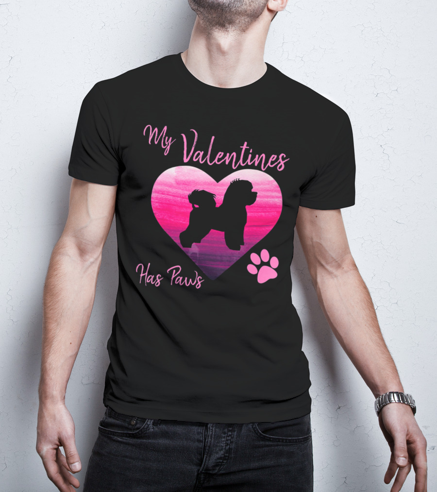 My Valentines Has Paws Bichon Frise Heart And Pawprint T-Shirt