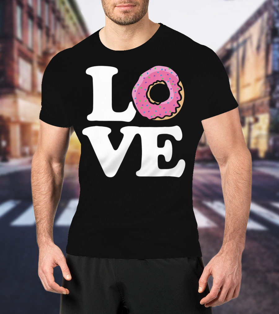 Love For Donut Lovers With Pink Frosted Donut T-Shirt