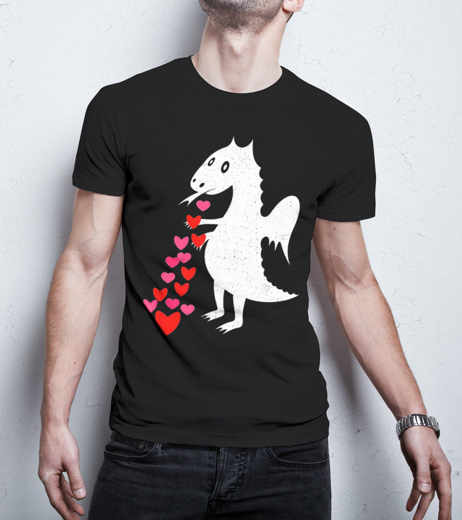 Dragon Spitting Love Hearts Anti Valentine's Day T-Shirt