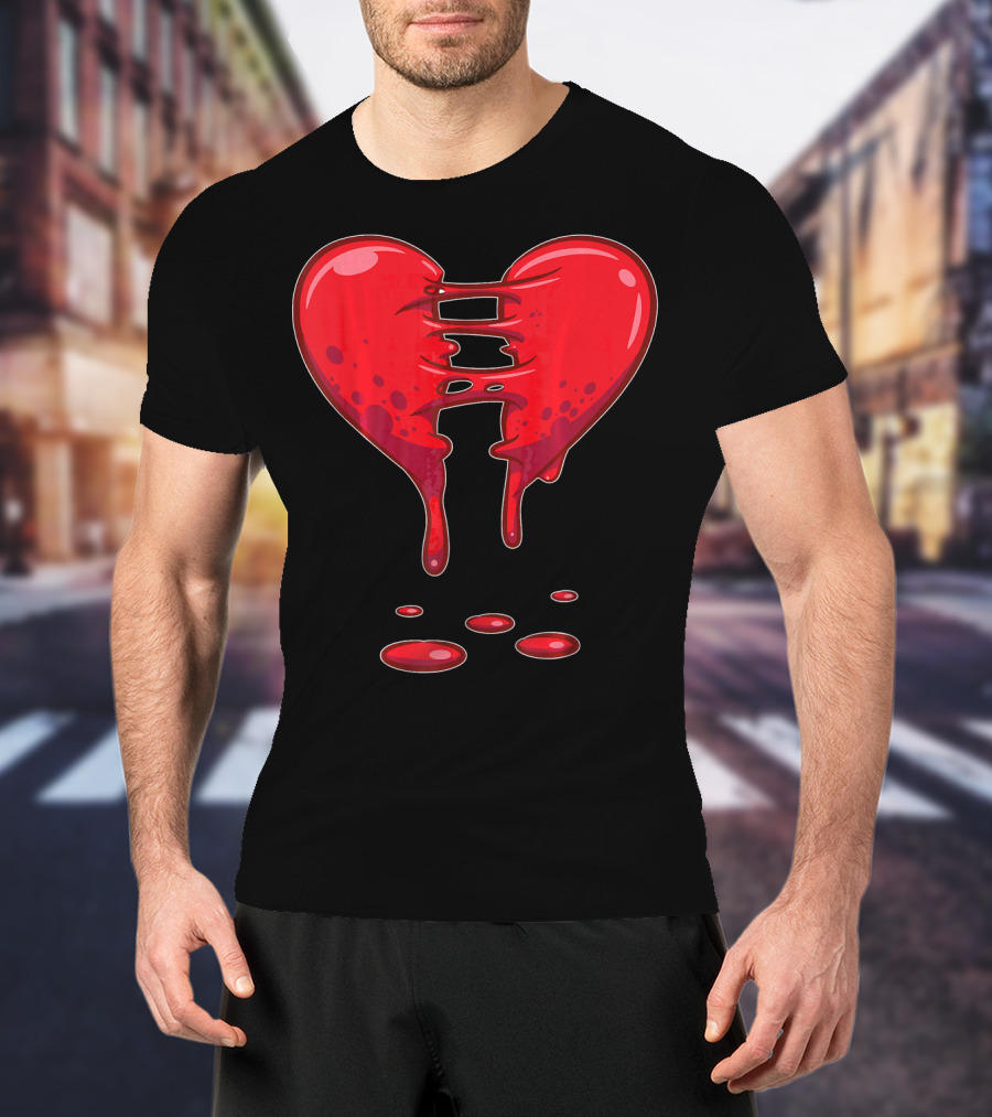 Dripping Broken Heart Halloween Valentin Red Graffiti T-Shirt