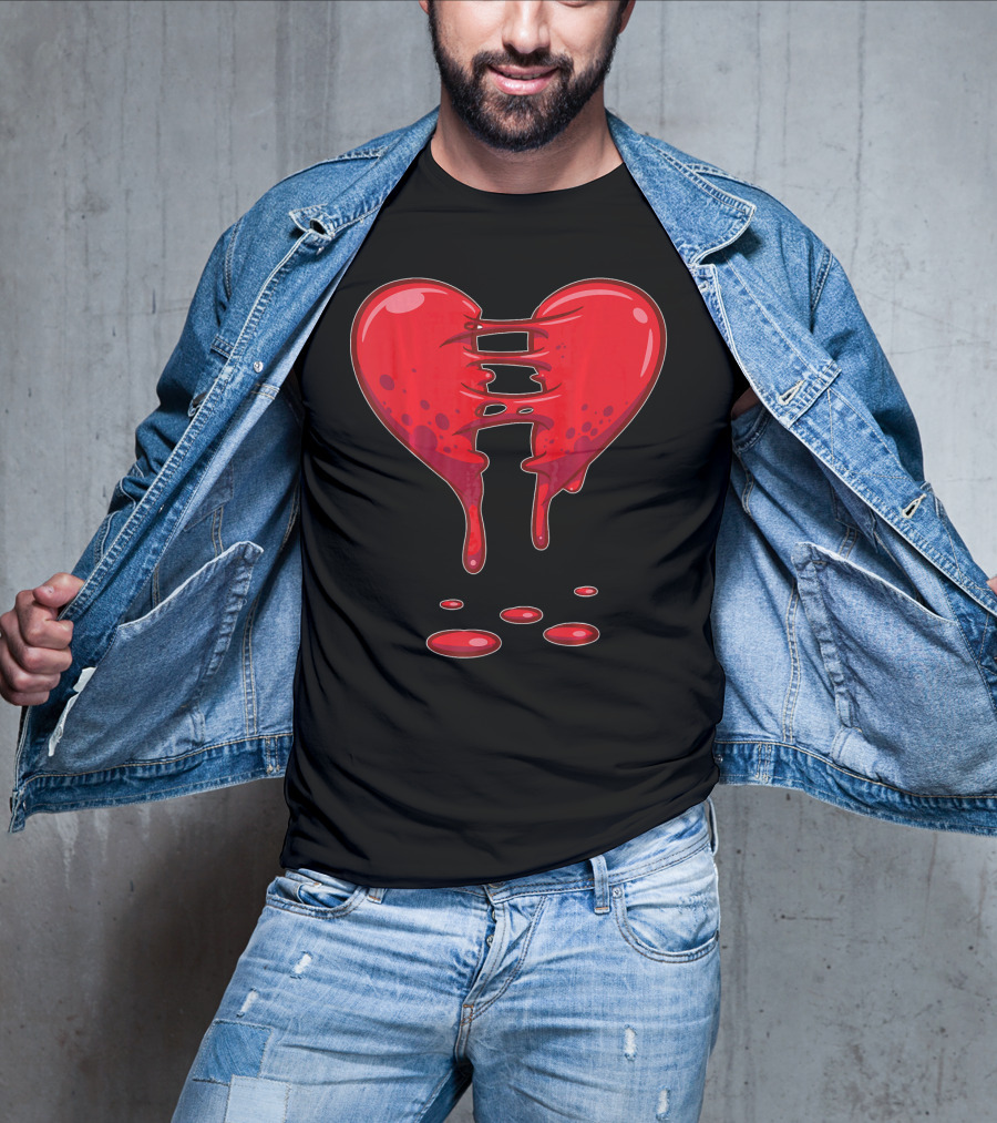 Dripping Broken Heart Halloween Valentin Red Graffiti T-Shirt