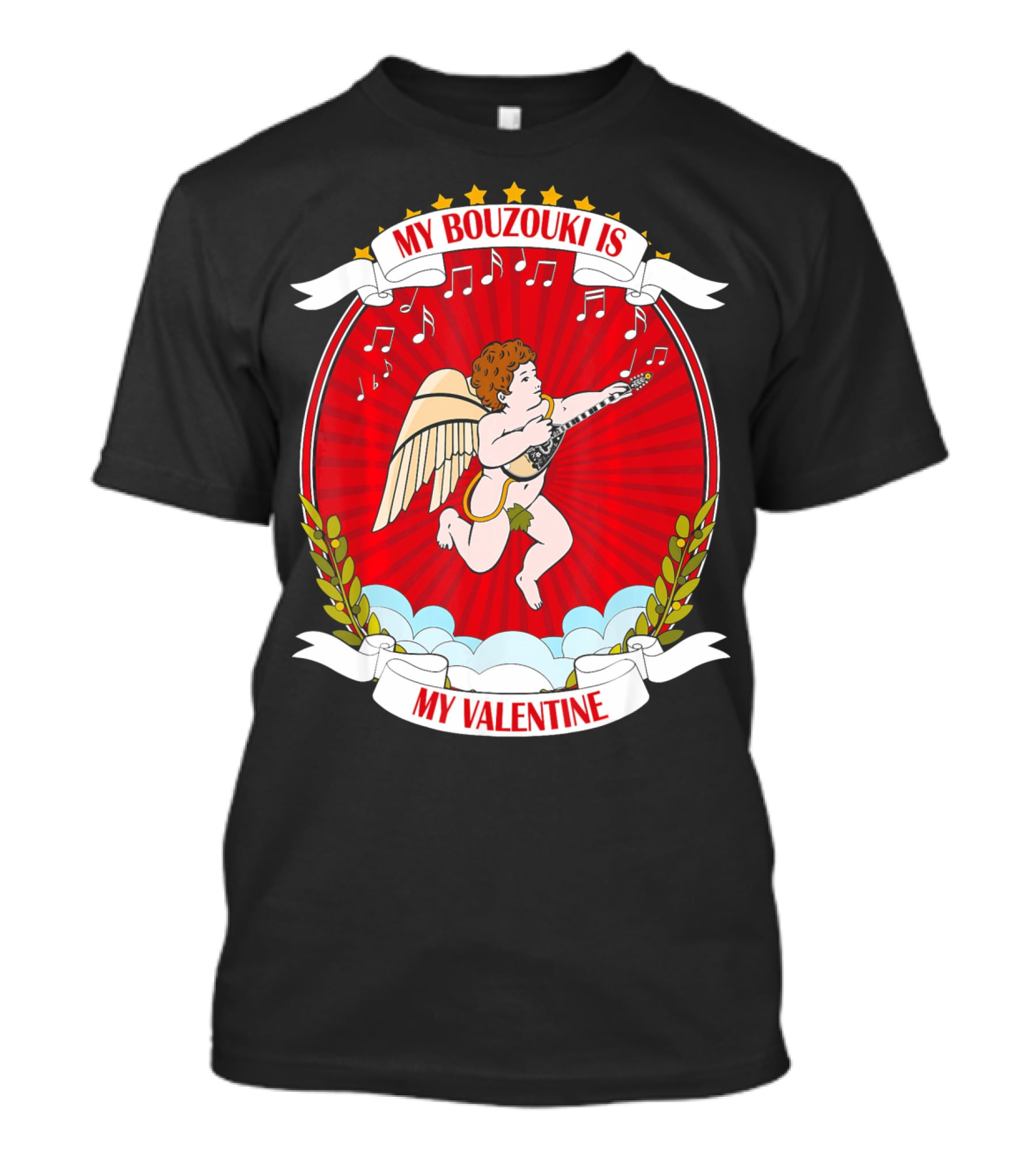My Bouzouki Is My Valentine Cherub With Wings And Musical Notes T-Shirt