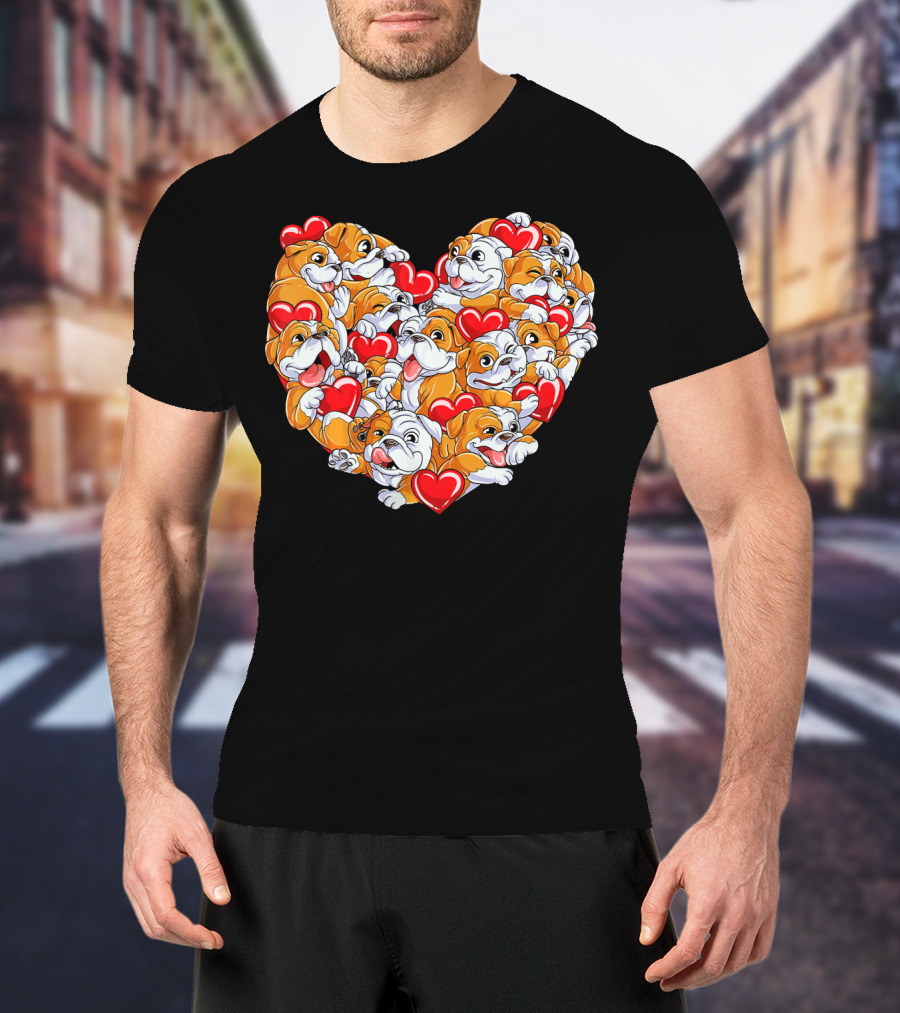English Bulldog Heart Valentines Day T-Shirt
