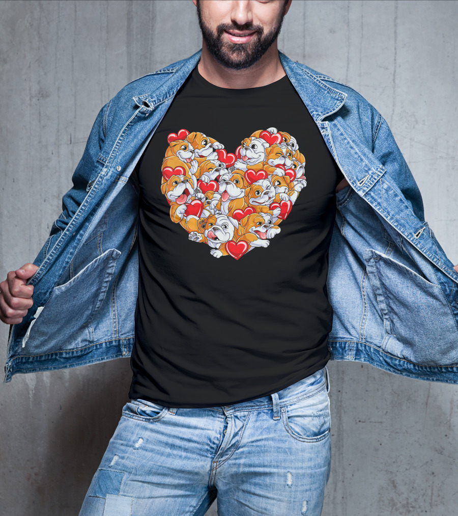 English Bulldog Heart Valentines Day T-Shirt