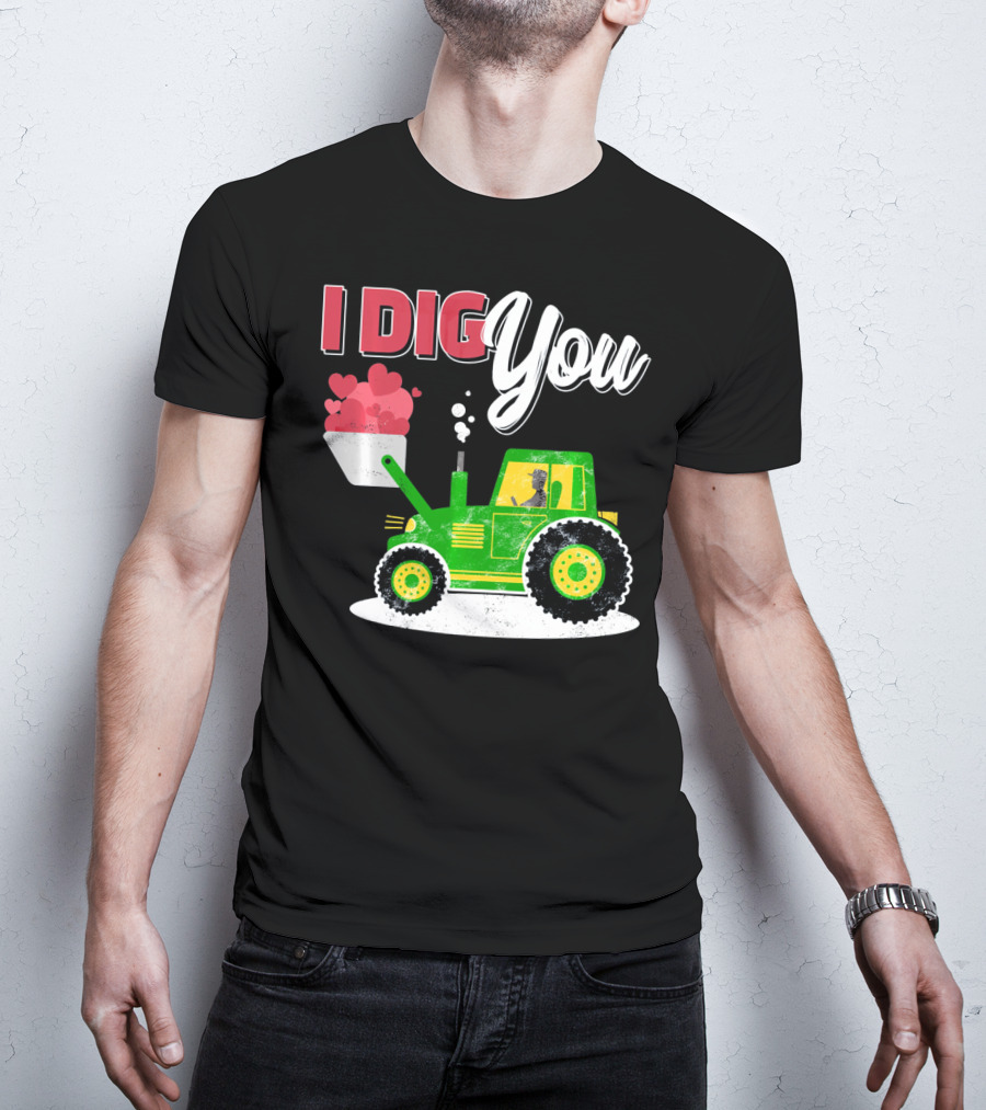 I Dig You Farmer Valentine's Day Tractor Hearts T-Shirt