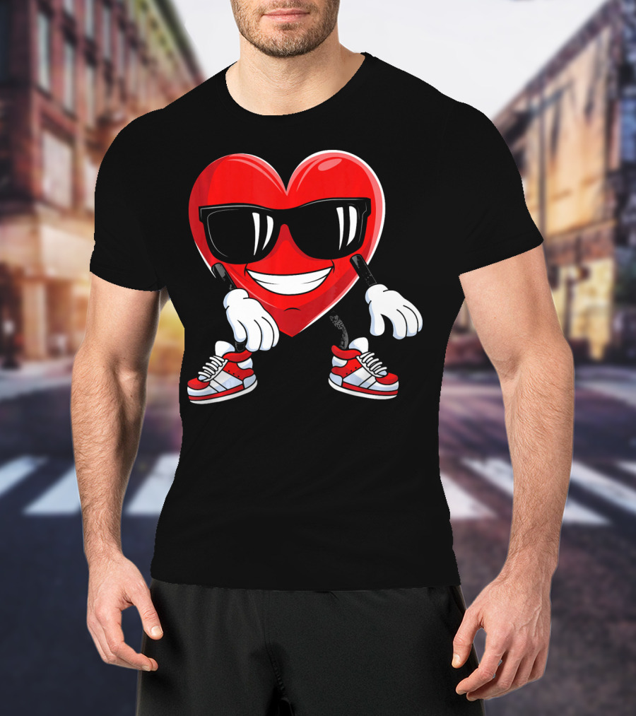Floss Dance Heart Valentines Day Sunglasses Red Sneakers T-Shirt