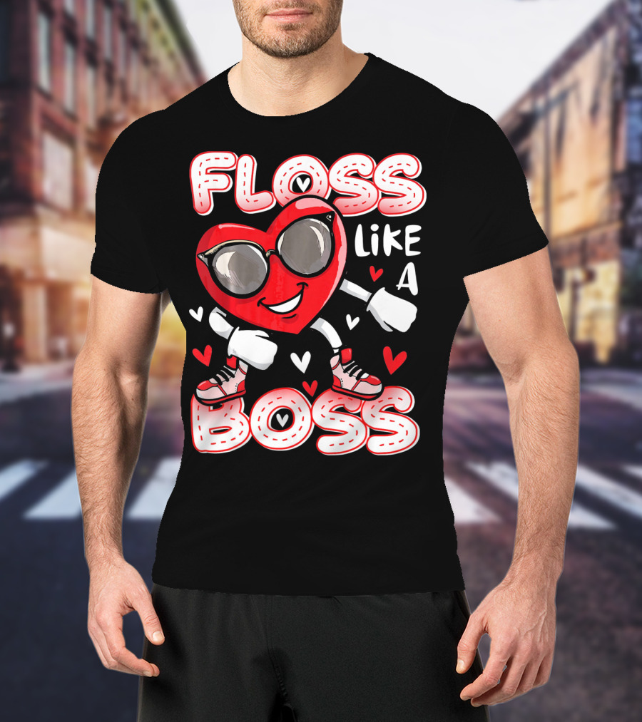 Floss Like A Boss Dancing Heart Sunglasses Valentines Fun T-Shirt