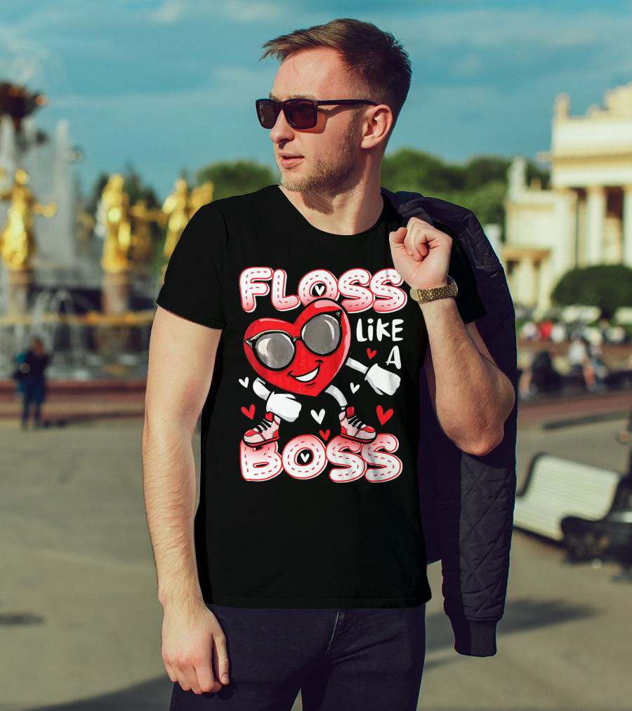 Floss Like A Boss Dancing Heart Sunglasses Valentines Fun T-Shirt