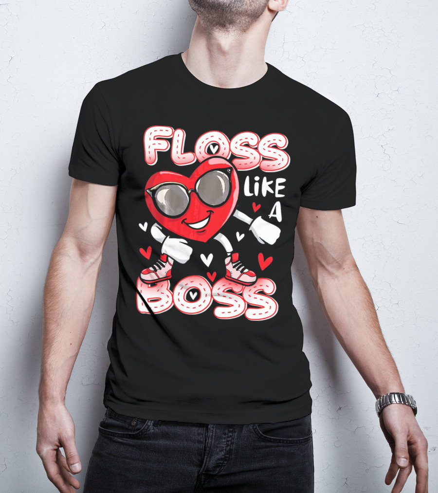 Floss Like A Boss Dancing Heart Sunglasses Valentines Fun T-Shirt