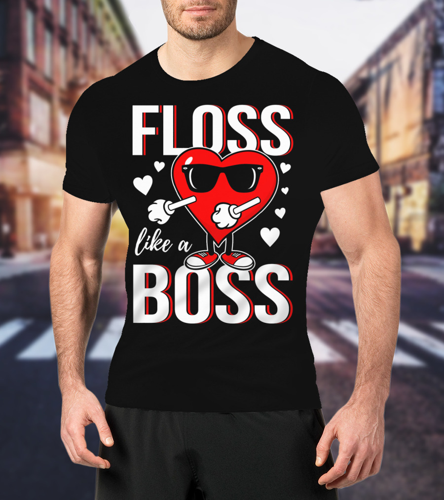 Floss Like A Boss Valentines Heart With Sunglasses T-Shirt