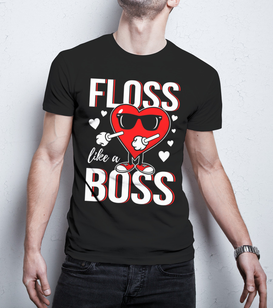 Floss Like A Boss Valentines Heart With Sunglasses T-Shirt