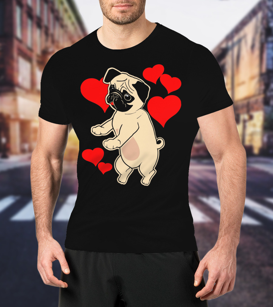 Pug Dancing With Hearts Valentine's Day T-Shirt